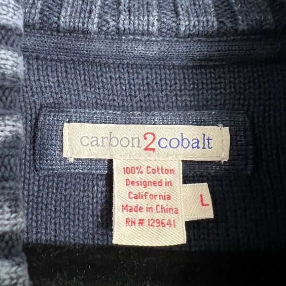 Carbon2Cobalt Mens Sweater Size L Faded Blue Full Zip Mock Neck Preppy Casual - Picture 7 of 11